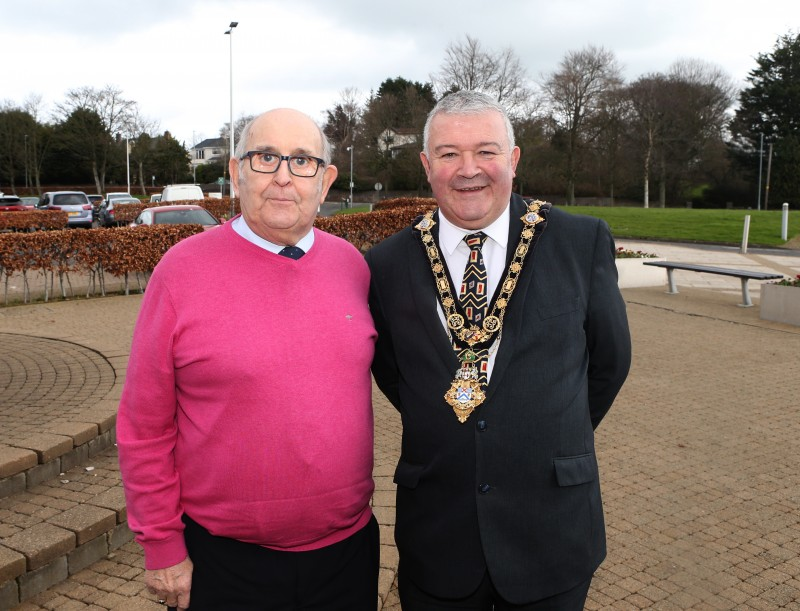 The Mayor of Causeway Coast and Glens Borough Council, Councillor Ivor Wallace, pictured at Cloonavin with Billy Atkinson from Boveedy Springwell Club.