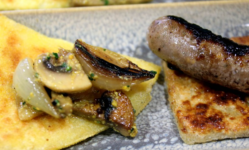Etherson’s Family Butchers award winning sausages with Lacada Ale mustard mushrooms.