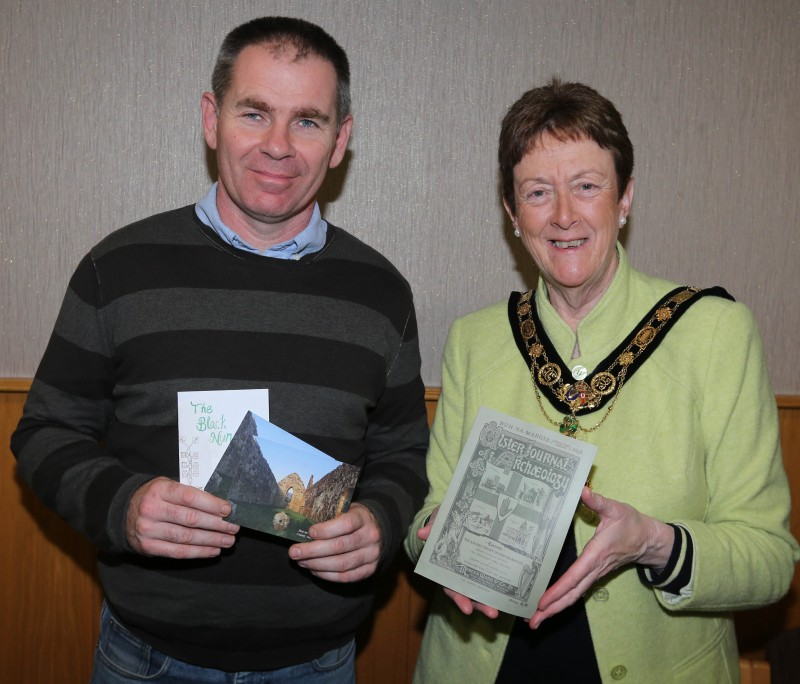 Réamaí Mathers from Carey Historical Society who received a gift from The Mayor of Causeway Coast and Glens Borough Council, Councillor Joan Baird at a reception at Sheskburn House on Thursday evening to mark the work of the Society.