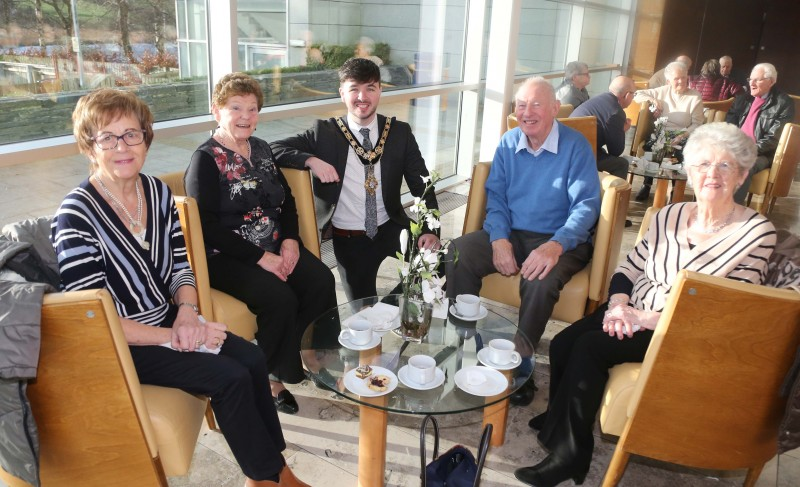 Elizabeth Butcher, Malcolm Campbell, Anne Campbell and Monica Jenkins along with the Mayor of Causeway Coast and Glens Borough Council Councillor Sean Bateson at a special event held in Cloonavin for members of Castlerock Wednesday Club.