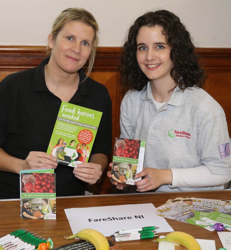 Meadbh Austin and Sherlyn Logue pictured at the FareShare NI stand at the Causeway Food Forum event in Coleraine Town Hall.