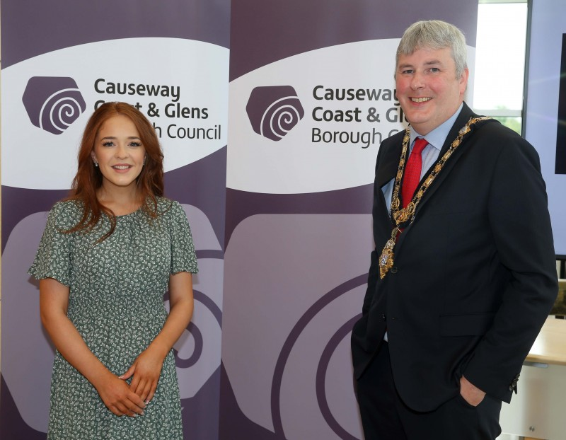 Mayor of Causeway Coast and Glens Borough Council, Councillor Richard Holmes with recipient of this year’s Enterprise Fund, Hannah Collins from Copperlane, Coleraine.