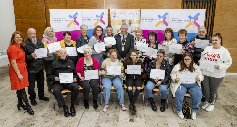 Mayor of Causeway Coast and Glens Borough Council, Councillor Ivor Wallace presented certificates to those people who completed the Labour Market Partnership’s (LMP) Let’s Get Cooking programme.