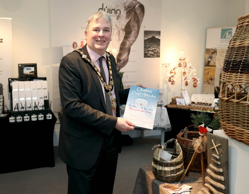 Mayor of Causeway Coast and Glens Borough Council, Councillor Richard Holmes views the incredible range of hand-crafted goods from 28 local makers at Flowerfield Arts Centre’s Christmas Craft Market.