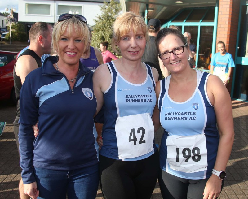 Nuala McTaggart, Una Bailey and Clare Egan from Ballycastle Running Club pictured at the Edwin May Five Mile Classic race organised by Causeway Coast and Glens Borough Council.