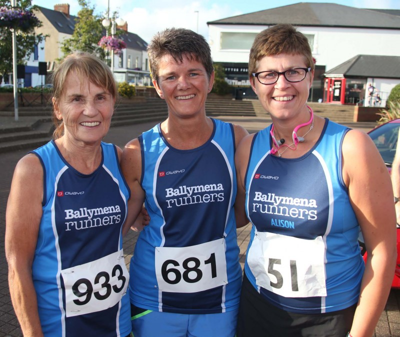 Bridget Quinn, Linda Petticrew and Alison Foster from Ballymena Runners pictured in Coleraine for the Edwin May Five Mile Classic race organised by Causeway Coast and Glens Borough Council.