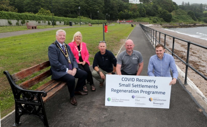 (L-R) Mayor, Councillor Steven Callaghan; Deputy Mayor, Councillor Margaret-Anne McKillop; Michael McConaghy, Coast and Countryside Team; Paul O’Hagan, Surfacing Manager representing John McQuillan Contracts Ltd and Jake Mailey, Capital Projects Officer