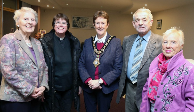 May Anderson, Reverend Amanda Adams, Rector of Ballyrashane and Kildollagh Parish, the Mayor of Causeway Coast and Glens Borough Council, Councillor Joan Baird OBE, Billy Anderson and Olive Hemphill pictured at the reception.