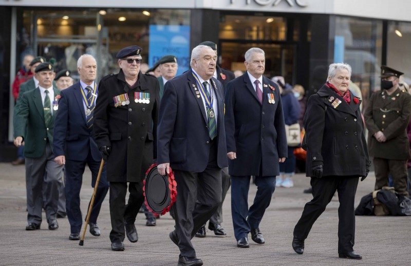 Ronnie and Breeze Galbraith from Coleraine Royal British pictured with others who attended the Armistice Day service held at the War Memorial in Coleraine on Thursday 11th November 2021.