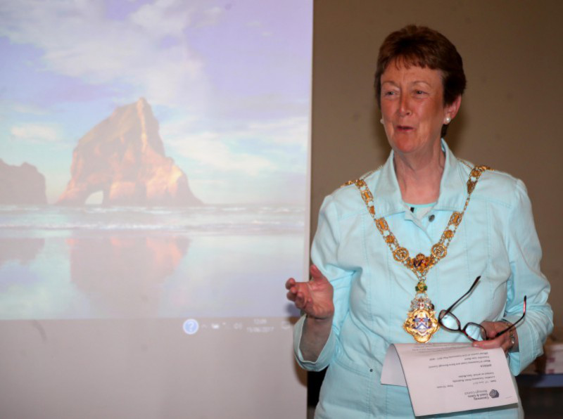 1- The Mayor of Causeway Coast and Glens, Councillor Joan Baird OBE addressing the crowd at the launch of The Causeway Coast and Glens Community Plan.