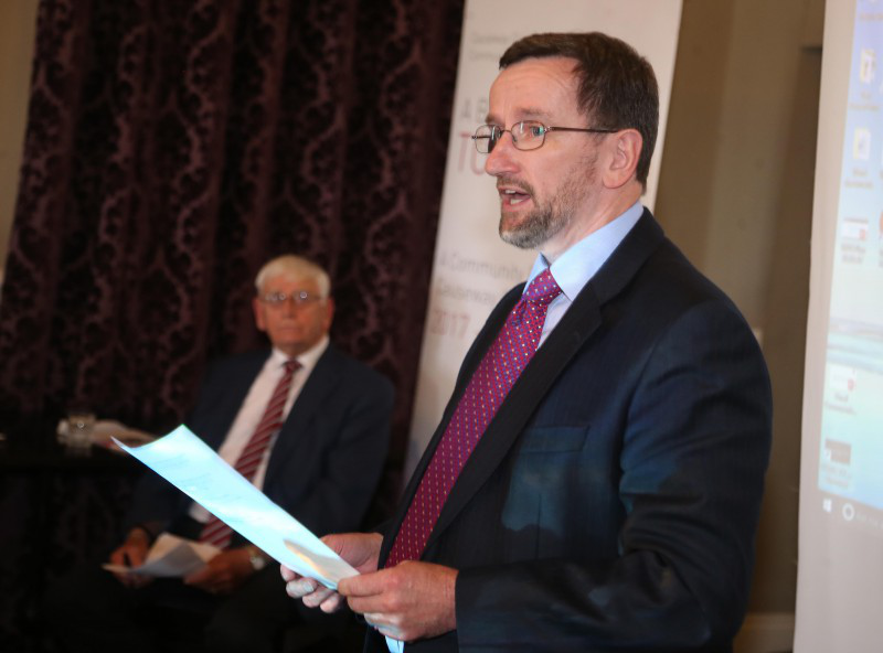 - The outgoing Chair of the Community Planning Strategic Partnership, Councillor George Duddy, pictured at the launch event in the Causeway Hotel.