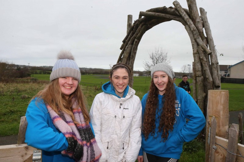 Niamh McKegney, Hannah McLaughlin and Anna Allingham who took part in the ‘InTREEgration’ project at the Cornfield site.