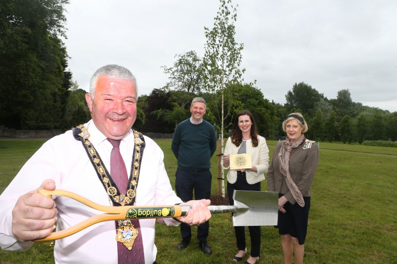 The Coronation Tree, gifted to the Borough as part of the Queen’s Green Canopy legacy to mark the Coronation was planted by the Mayor of Causeway Coast and Glens Borough Council, Councillor Ivor Wallace and Lord Lieutenant for Co Londonderry Alison Millar pictured here alongside Noel Davoren from Councils estates team and Deputy Lord Lieutenant for Co Londonderry, Leona Kane.
