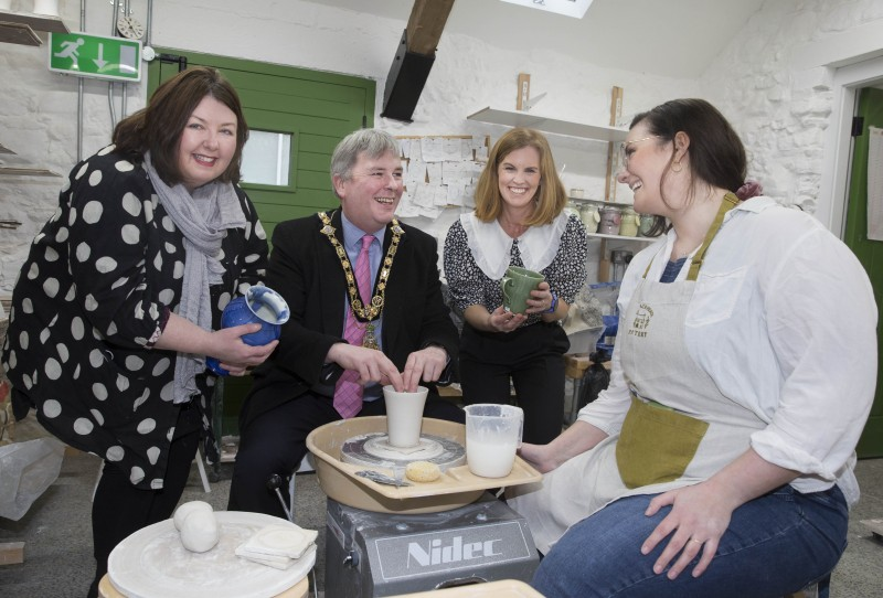 Pictured at The Blackheath Pottery for the launch of the new Causeway Craft Trail are Karen Smyth (Causeway Coast and Glens Borough Council’s Acting Cultural Services Development Officer), Councillor Richard Holmes (Mayor of Causeway Coast and Glens Borough Council), Kerrie McGonigle (Destination Manager) and Babs Belshaw representing The Blackheath Pottery.