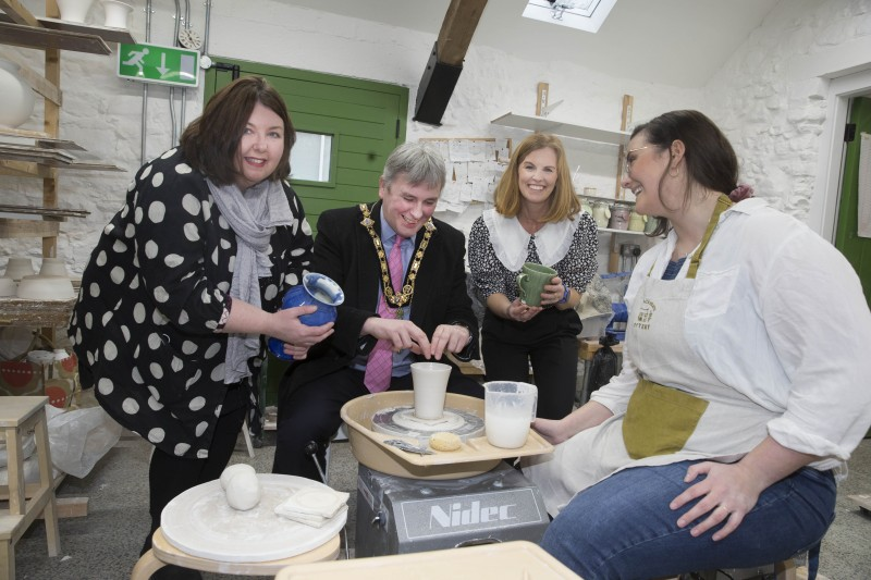 Pictured at The Blackheath Pottery for the launch of the new Causeway Craft Trail are Karen Smyth (Causeway Coast and Glens Borough Council’s Acting Cultural Services Development Officer), Councillor Richard Holmes (Mayor of Causeway Coast and Glens Borough Council), Kerrie McGonigle (Destination Manager) and Babs Belshaw representing The Blackheath Pottery.