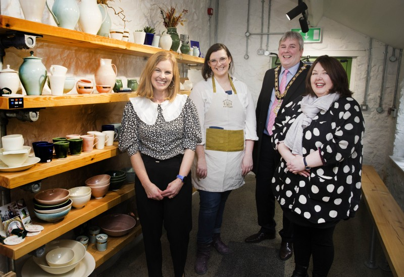 Pictured at The Blackheath Pottery for the launch of the new Causeway Craft Trail are Kerrie McGonigle (Destination Manager), Babs Belshaw, the Mayor of Causeway Coast and Glens Borough Council Councillor Richard Holmes and Karen Smyth (Acting Cultural Services Development Officer).