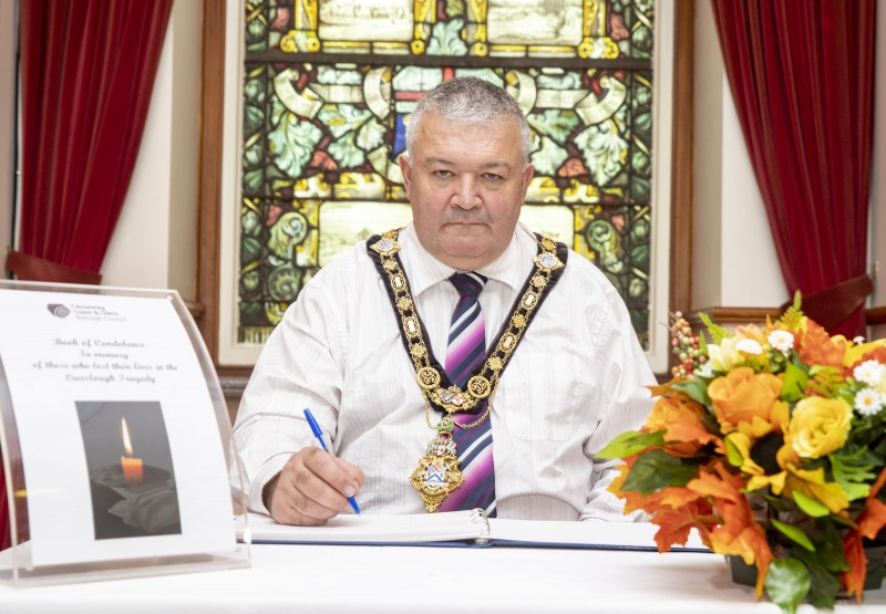 The Mayor of Causeway Coast and Glens Borough Council, Councillor Ivor Wallace, has opened a Book of Condolence in memory of those killed in the Creeslough tragedy. Members of the public can sign the book in Coleraine Town Hall or an online version is also available.