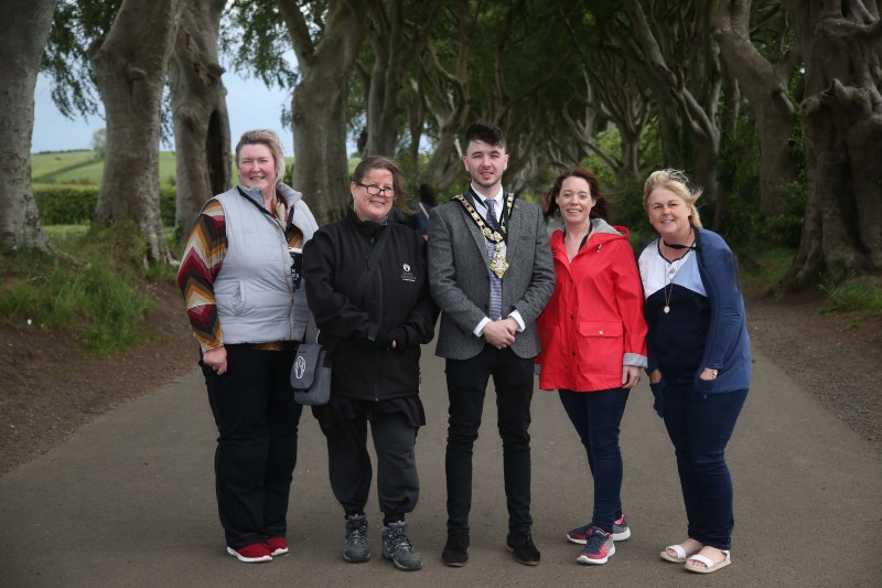 The Mayor of Causeway Coast and Glens Borough Council Councillor Sean Bateson pictured with Councillor Sandra Hunter, a representative from the Dark Hedges experience, Clare Quinn, Trade Engagement Officer, Causeway Coast and Glens Borough Council and Councillor Margaret-Anne Mc Killop.