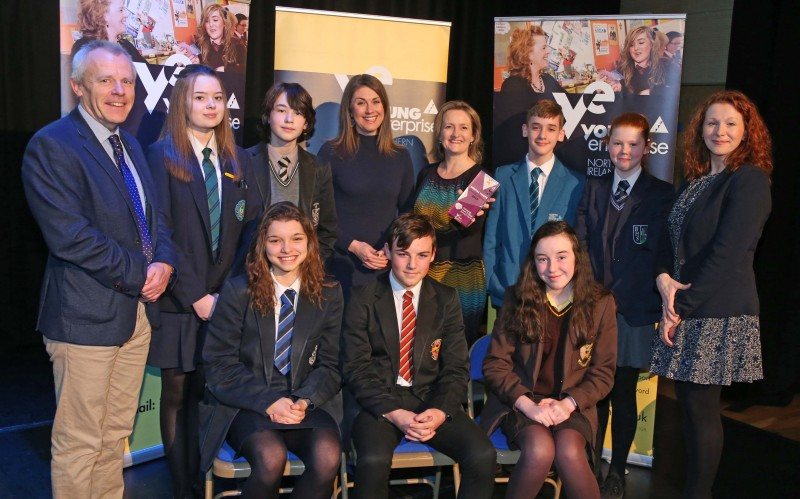 Representatives from participating schools who took part in the Digital Youth programme finale competition event in Roe Valley Arts and Cultural Centre pictured with Martin Clark and Bridget Mc Caughan from Causeway Coast and Glens Borough Council and Sarah Travers, Young Enterprise NI Ambassador.