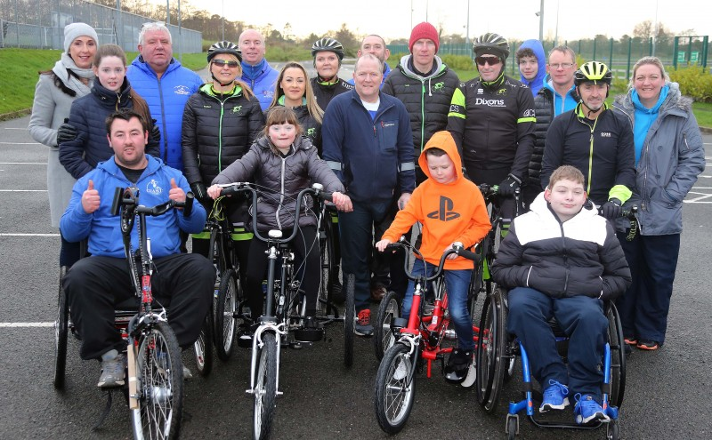Participants and organisers of the Inclusive Cycling event held at the Joey Dunlop Leisure Centre.