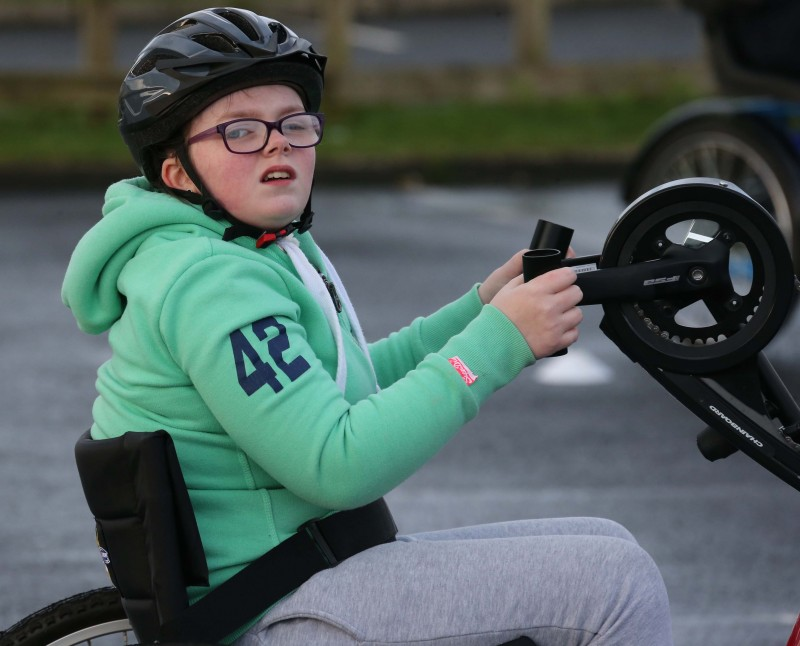 Sarah Fleming from Coleraine tries out one of the cycles during the Inclusive Cycling event.