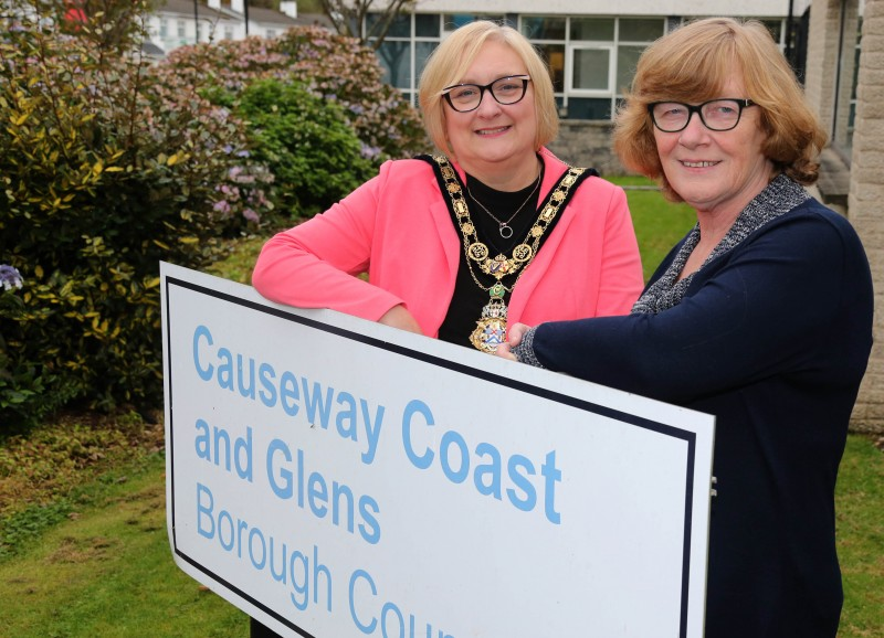 The Mayor of Causeway Coast and Glens Borough Council Councillor Brenda Chivers pictured with Geraldine Hendry, Chairperson of Dungiven Regeneration Club.