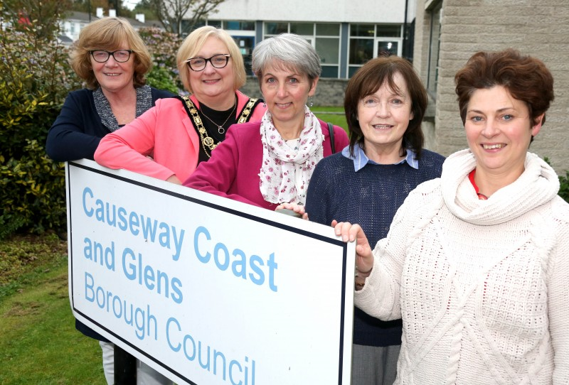 The Mayor of Causeway Coast and Glens Borough Council Councillor Brenda Chivers pictured with Geraldine Hendry, Chairperson of Dungiven Regeneration Club and committee members Margaret McCloskey, Colette Mullan and Carol Mc Nicholl.