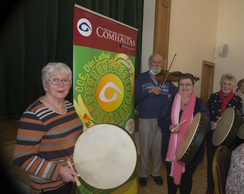 Dick Glasgow and musicians from the Fuse Centre Happy Mondays group pictured at Causeway Coast and Glens Borough Council’s Hear Here Earrach/Spring event at St Joseph’s Parish Centre in Dunloy.