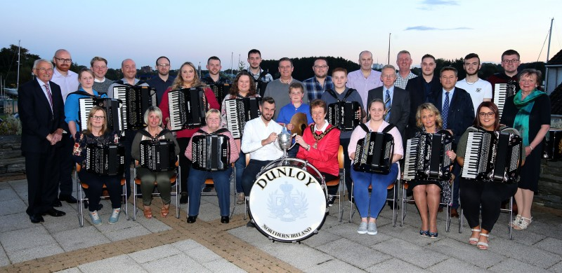 Members of Dunloy Accordion Band pictured with the Mayor of Causeway Coast and Glens Borough Council, Councillor Joan Baird OBE.