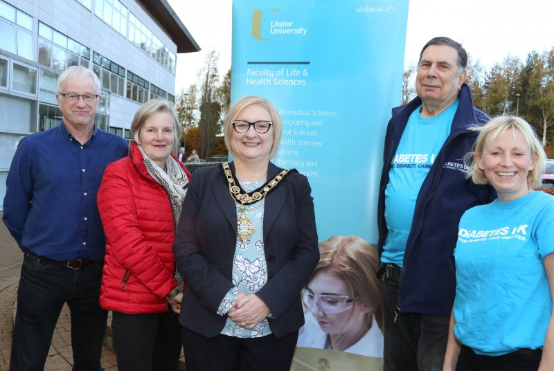 The Mayor of Causeway Coast and Glens Borough Council Councillor Brenda Chivers pictured with Alastair Smith, Jacqueline Rosborough and Albert Clyde representing Coleraine Diabetes UK Support Group and Arlene Creighton Diabetes UK Volunteer Development Manager.
