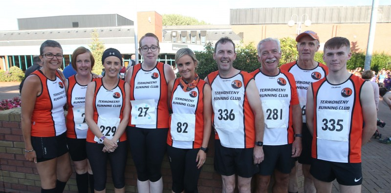 Members of Termoneeny Running Club pictured in Coleraine for the Edwin May Five Mile Classic race organised by Causeway Coast and Glens Borough Council.