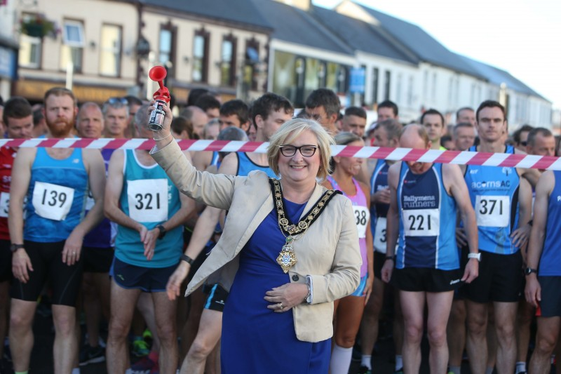 The Mayor of Causeway Coast and Glens Borough Council, Councillor Brenda Chivers pictured at the start line of the Edwin May Five Mile Classic in Coleraine.