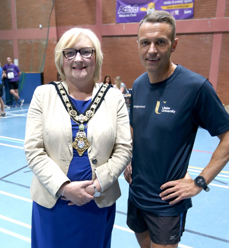 The Mayor of Causeway Coast and Glens Borough Council, Councillor Brenda Chivers pictured with Chief Executive of Causeway Coast and Glens Borough Council, David Jackson ahead of the Edwin May Five Mile Classic race.
