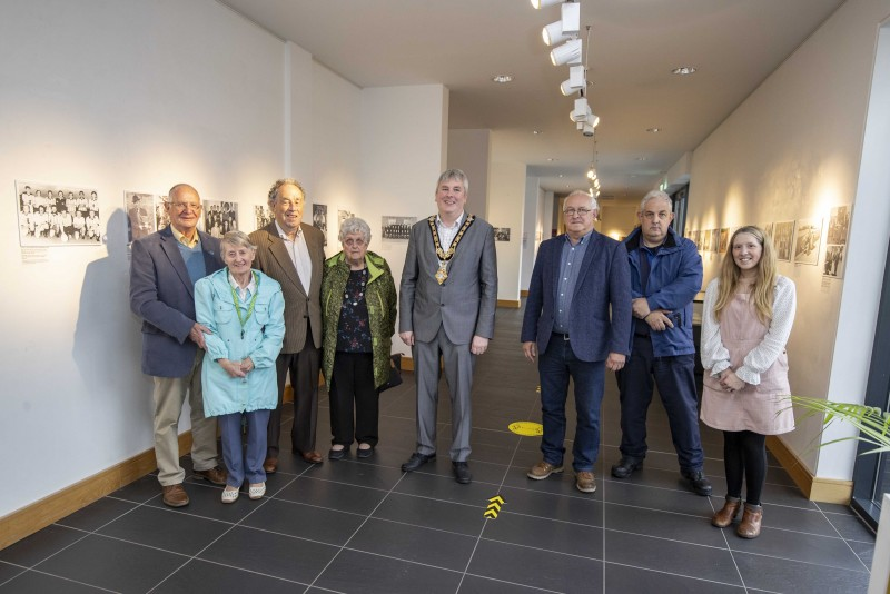 Tommy McDonald, Margaret McDonald, Nelson McGonagle, Margaret McGonagle, the Mayor of Causeway Coast and Glens Borough Council Councillor Richard Holmes, Dougie Bartlett, Alan McGonagle and Museum Services Officer Jamie Austin pictured at Roe Valley Arts and Cultural Centre where a new exhibition ‘Limavady and the Roe Valley - Captured On Camera’ is now open.