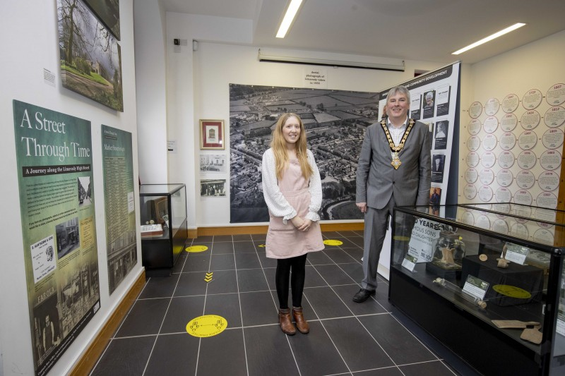 Museum Services Officer Jamie Austin and Mayor of Causeway Coast and Glens Borough Council Councillor Richard Holmes pictured in the new Museum Services exhibition space at Roe Valley Arts and Cultural Centre.