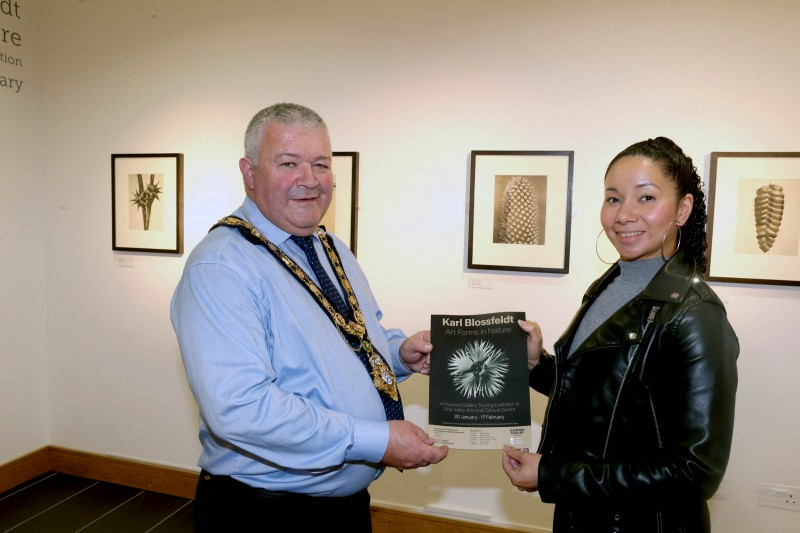 The Mayor of Causeway Coast and Glens Borough Council, Councillor Ivor Wallace, pictured during his visit to the Karl Blossfeldt, Art Forms in Nature exhibition in Roe Valley Arts and Cultural Centre with Esther Alleyne, Arts and Cultural Facilities Officer. The exhibition is open until February 17th. Credits: All images part of ‘Wundergarten der Natur’,1932 © Estate of Karl Blossfeldt Courtesy Hayward Gallery Touring