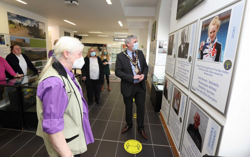 The Mayor of Causeway Coast and Glens Borough Council, Councillor Richard Holmes pictured at the opening of the NI100 - Influencers from the Roe Valley’ Exhibition with members of Roe Valley Ancestral Researchers.