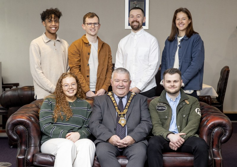 The Mayor of Causeway Coast and Glens Borough Council, Councillor Ivor Wallace recently met with members of Exodus youth ministry team, pictured at Cloonavin. Back row (l-r) Caleb Ng-Yu-Tin, Bruce Campbell, Ethan Clarke, Sara Glendinning; front row (l-r) Moriah Sinclair and Zak Humphery.