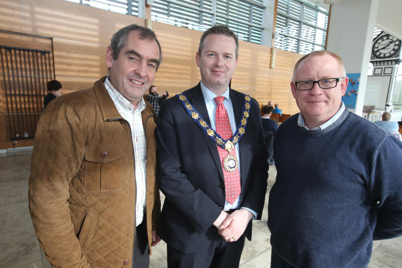 Kieran Durnien from Fairtrade Ireland with Councillor James McCorkell, Deputy Mayor of Causeway Coast and Glens Borough Council and Declan Donnelly, Recycling and Education Officer.