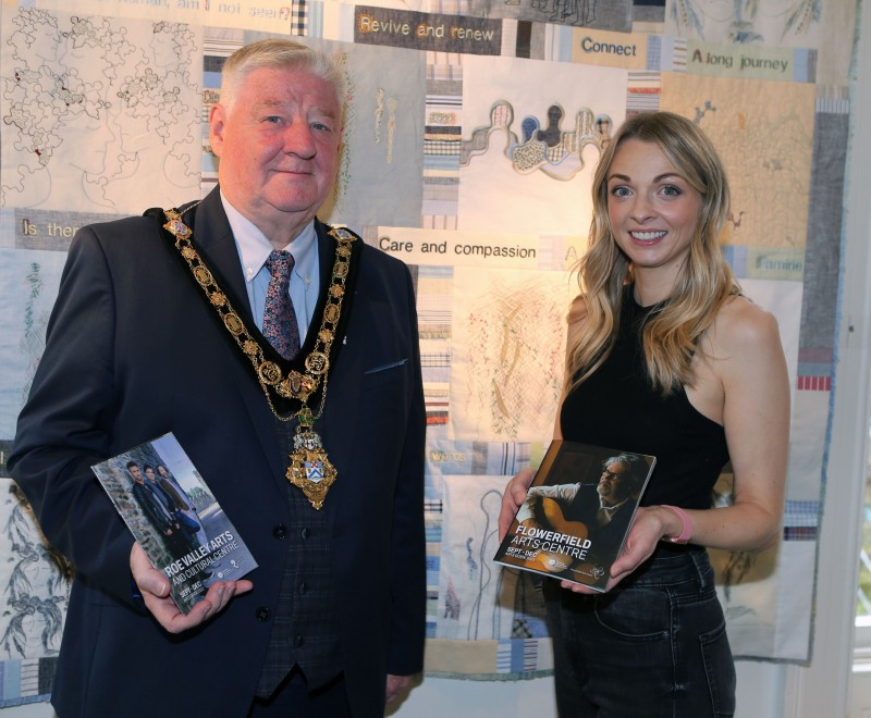 Mayor of Causeway Coast and Glens, Councillor Steven Callaghan and Amy Donnelly, Arts Marketing and Engagement Officer launch the latest arts guide for the autumn season