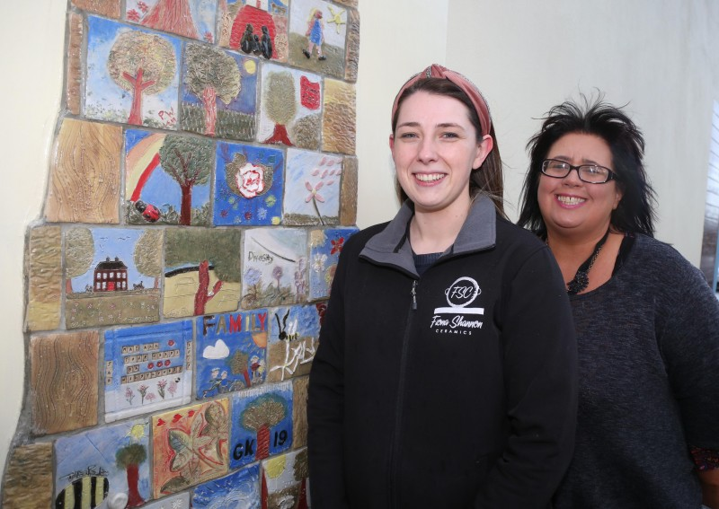Artist Fiona Shannon pictured with Lesley Cherry, Causeway Coast and Glens Borough Council’s Arts Marketing and Engagement Officer at the unveiling of the new piece of public art at Flowerfield Arts Centre in Portstewart.