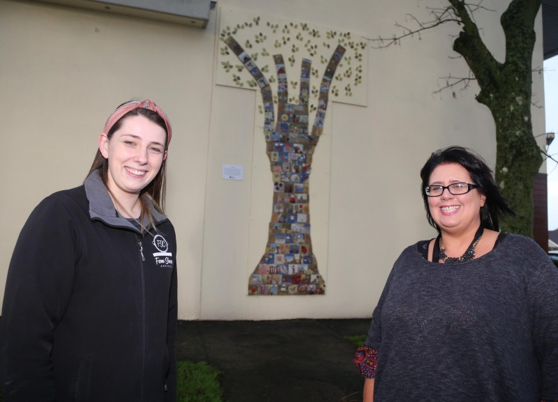 Artist Fiona Shannon pictured with Lesley Cherry, Causeway Coast and Glens Borough Council’s Arts Marketing and Engagement Officer at the unveiling of the new piece of public art at Flowerfield Arts Centre in Portstewart.