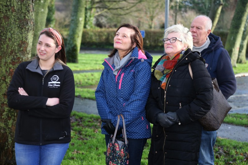 Artist Fiona Shannon pictured with some of those who attended the unveiling of the new piece of public art called Park Life at Flowerfield Arts Centre.