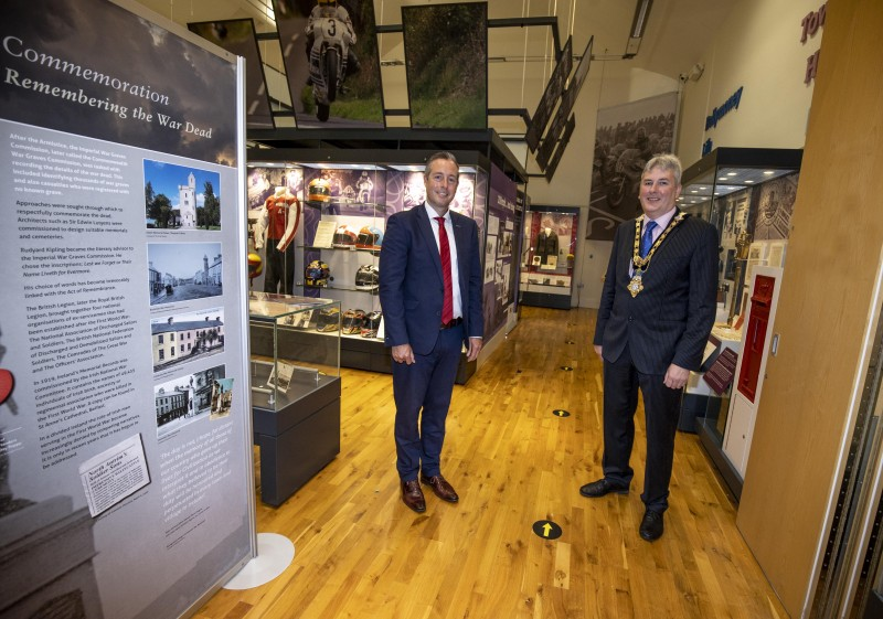 The Mayor of Causeway Coast and Glens Borough Council, Councillor Richard Holmes pictured with First Minister Mr Paul Givan at Ballymoney Museum.