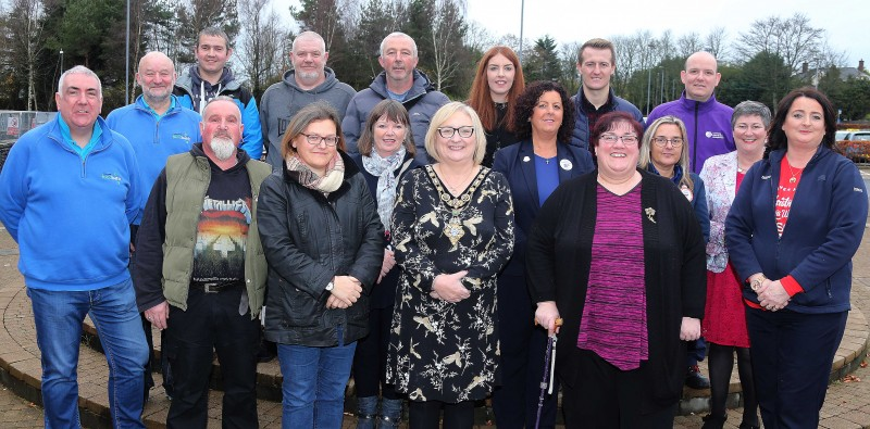 The Mayor of Causeway Coast and Glens Borough Council, Councillor Brenda Chivers pictured with Jackie Barr and Leah Glass, Causeway Coast and Glens Borough Council and representatives from Ballymoney, Limavady, Coleraine and Ballycastle Foodbanks.