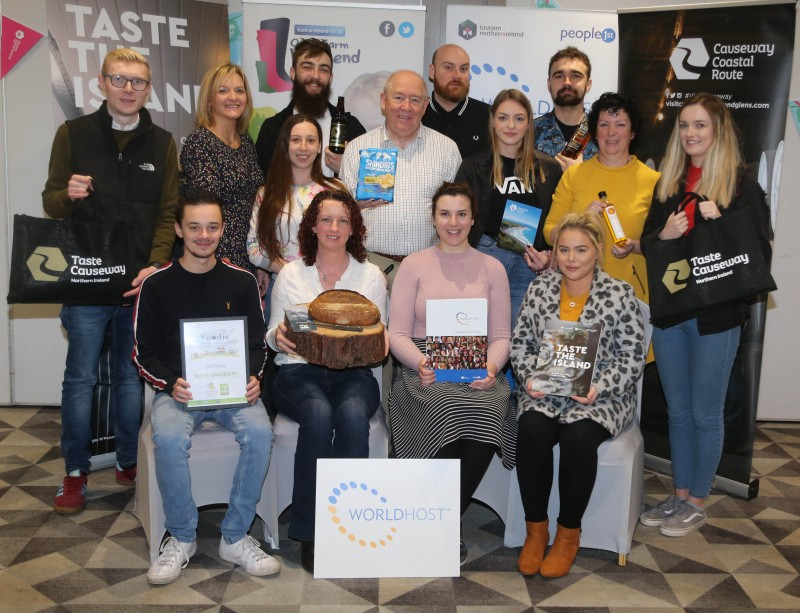 Participants from Me and Mrs Jones boutique hotel in Portstewart, The Manor House on Rathlin Island and The Tides, Portrush who recently completed the World Host Food Ambassador training pictured with Wendy Gallagher (second left) and Steven Chambers (middle town, second left) who led the course, along with Siobhan McKenna (middle row, second right) from Causeway Coast and Glens Borough Council’s Tourism team.