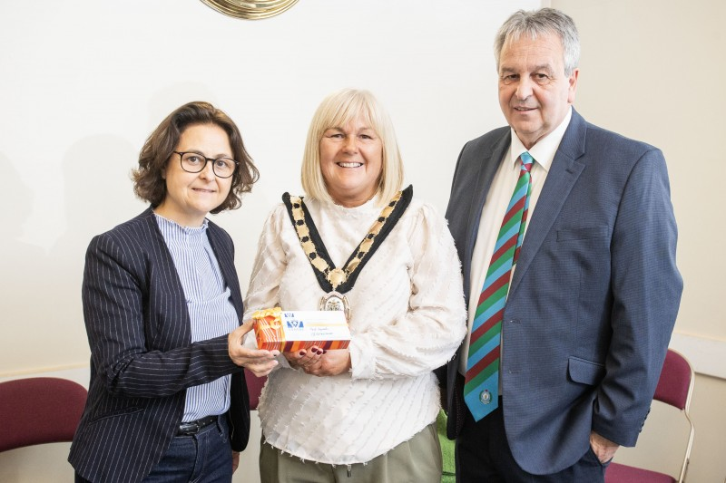 Delphine Coppuyns-Manet, Deputy Head Michelet High School, Deputy Mayor of Causeway Coast and Glens Mayor Councillor Margaret-Anne McKillop and Benny Knight, Chair of the Ballymoney Twinning Association.