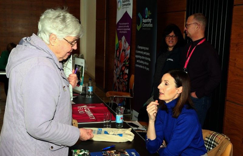 Isobel Dunlop from the Evergreen Club in Ballymoney speaking with Joanne Byrne from the Halifax Foundation NI at the Meet the Funder event organised by Causeway Coast and Glens Borough Council.