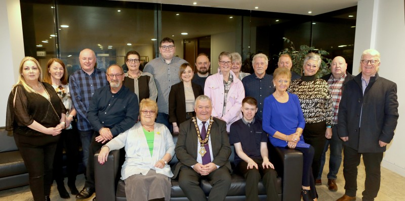 The Mayor of Causeway Coast and Glens Borough Council, Councillor Ivor Wallace, pictured with guests who attended the reception for FUSE FM at Cloonavin.