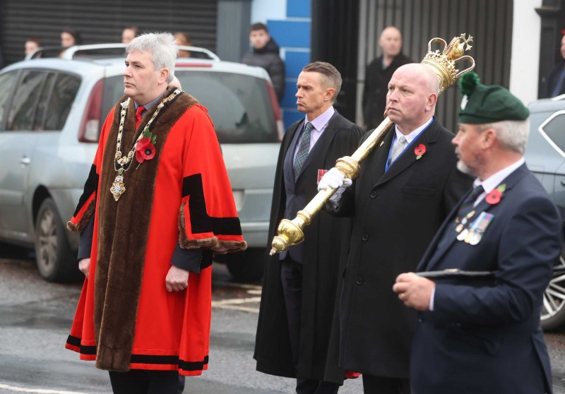 The Mayor Councillor Richard Holmes attends a commemoration at Garvagh War Memorial where he laid a wreath before a service was held at St Paul’s Church in the town.